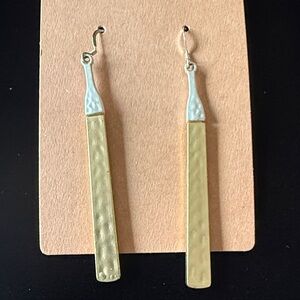 Gold Silver Mixed Metal Bar Dangle Earrings Long Minimalist 3”